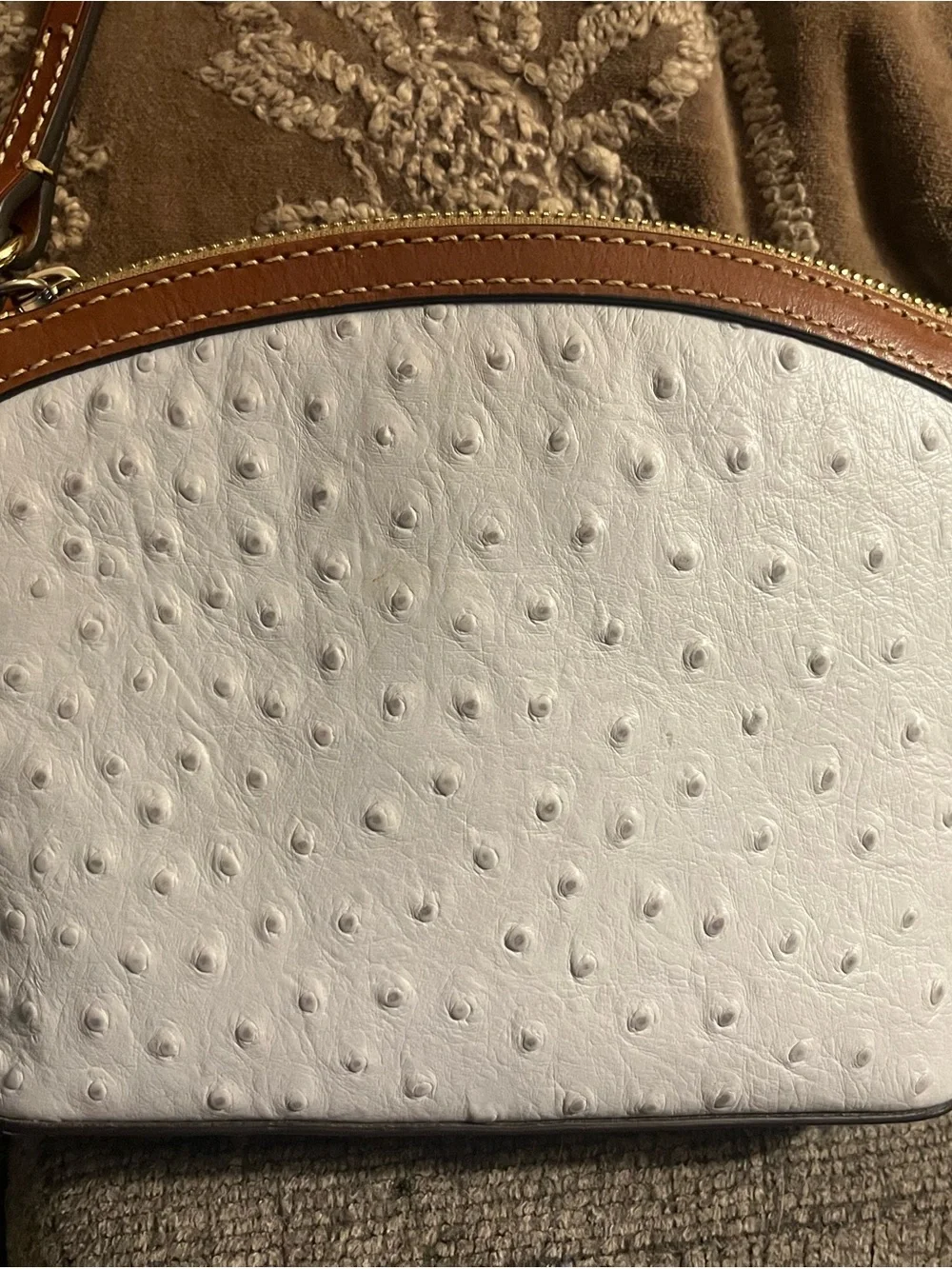 Dooney & Bourke White and Brown Ostrich Crossbody Bag